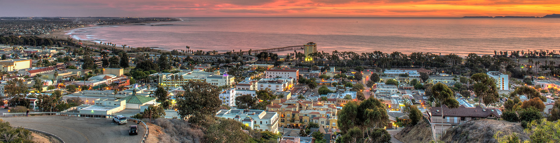 Aerial view Ventura Beach sunset